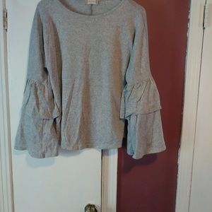 Altar’d State Grey Ruffle Sleeve Top Size L